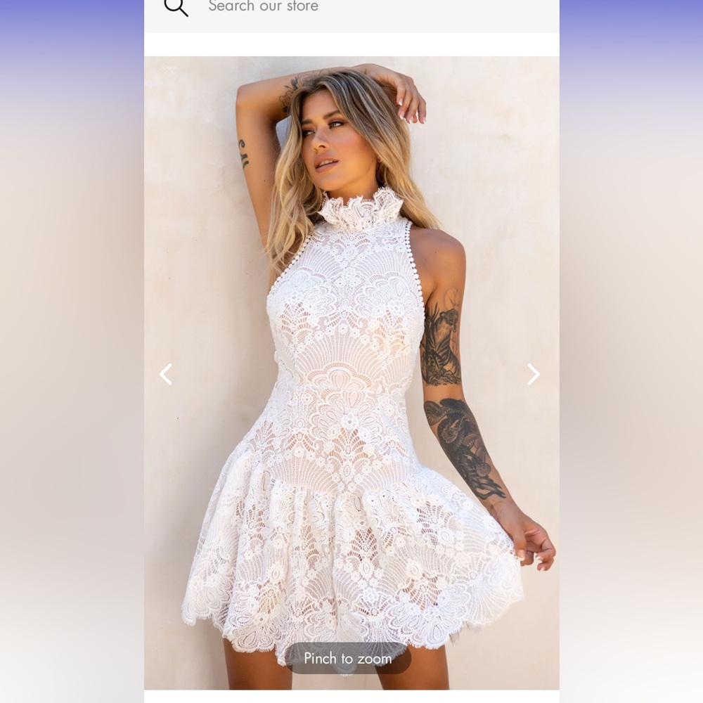 Empress High neck open back lace dress